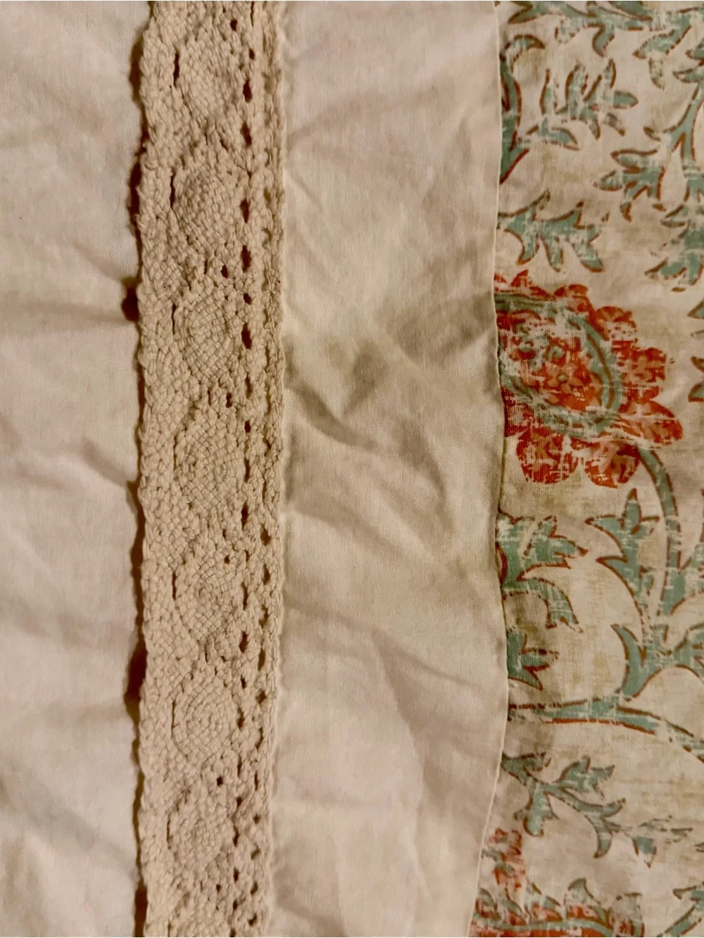 Madison Park White, Coral & Sage Patchwork King Shams with Ruffle Trim